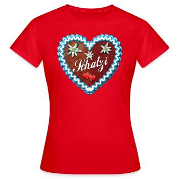 22 Lebkuchenherz Schatzi Liebe Bayern Herzen - Frauen T-Shirt - Rot - Vorne - AI Model Female 172 dark (172cm)
