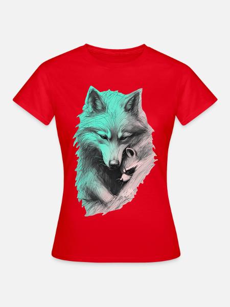 🐺 🦝 Gemeinsame Stille - Frauen T-Shirt - Rot