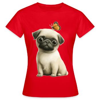 Mops mit Schmetterlingen - Frauen T-Shirt - Rot - Vorne - AI Model Female 172 dark (172cm)