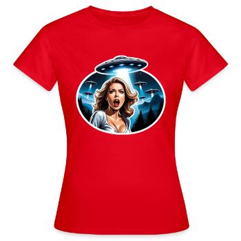Alien Invasion Babe in trouble - Women's T-Shirt - red - Front - AI Model Female 172 dark (172cm)