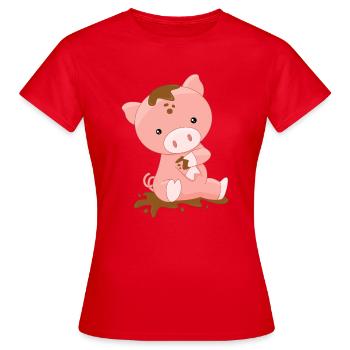 Süsses Schnweinchen badet im Schlamm - Frauen T-Shirt - Rot - Vorne - AI Model Female 172 dark (172cm)