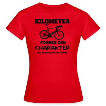 Kilometer Formen den Charakter, Rennrad Design - Frauen T-Shirt - Rot - Vorne - AI Model Female 172 dark (172cm)