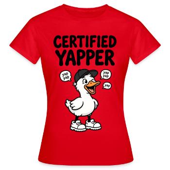 Funny duck as a chattering yapper - Women's T-Shirt - red - Front - AI Model Female 172 dark (172cm)
