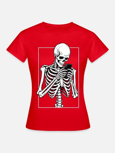Skelett beim Doomscrolling - Frauen T-Shirt - Rot