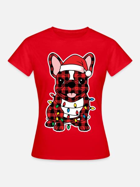 Chien Bouledogue Français Noël Plaid - T-shirt Femme - rouge