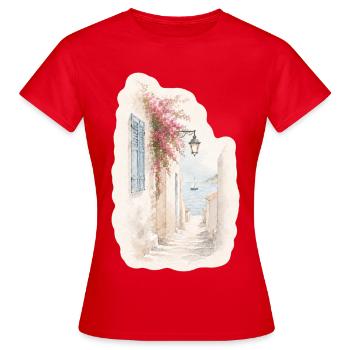 Allée vers la mer – French Island Morning - T-shirt Femme - rouge - Devant - AI Model Female 172 dark (172cm)