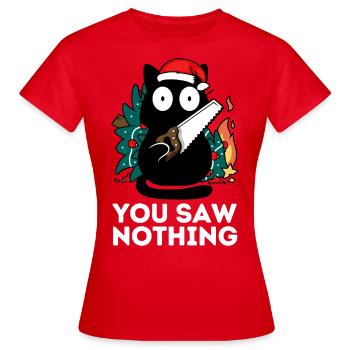Weihnachten - Du hast nichts gesehen - Katzentannenbaum - Frauen T-Shirt - Rot - Vorne - AI Model Female 172 dark (172cm)