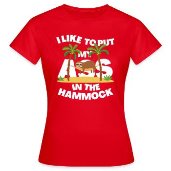ICH MAG ES, MEINEN IN DIE HÄNGEMATTE ZU STECKEN - Frauen T-Shirt - Rot - Vorne - AI Model Female 172 dark (172cm)