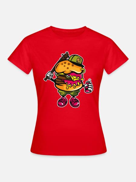 Gangster Burger - Cartoon and Cartoon Shirt Motif - Women's T-Shirt - red