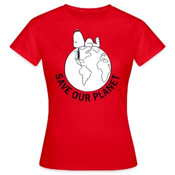 Peanuts Snoopy Save Our Planet Umwelt - Frauen T-Shirt - Rot - Vorne - AI Model Female 172 dark (172cm)