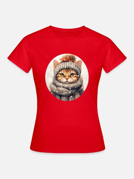 Katze im Winter - Frauen T-Shirt - Rot