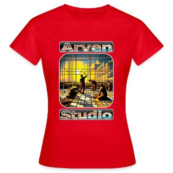 Baumeister bei Sonnenuntergang – Arven Studio Kunstwerk - Frauen T-Shirt - Rot - Vorne - AI Model Female 172 dark (172cm)