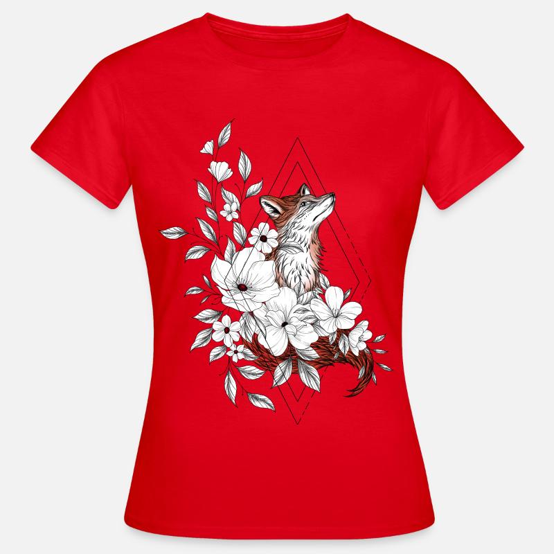 Floral Fox Ornamental Geometry - Women's T-Shirt - red