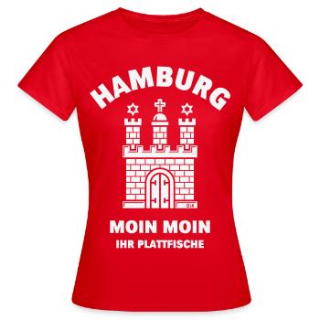 Hamburg – Moin Moin Ihr Plattfische Plattdeutsch W - Women's T-Shirt - red - Front - AI Model Female 172 dark (172cm)