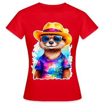 Loutre au chapeau de paille - T-shirt Femme - rouge - Devant - AI Model Female 172 dark (172cm)