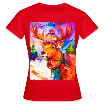 Renne avec chapeau à pompon - T-shirt Femme - rouge - Devant - AI Model Female 172 dark (172cm)