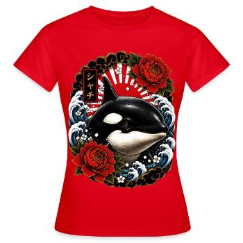 Orca im japanischen Irezumi Tattoo Stil - Frauen T-Shirt - Rot - Vorne - AI Model Female 172 dark (172cm)