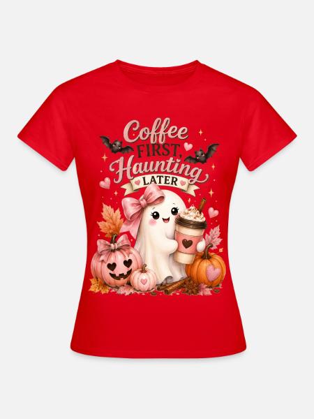 Lustiger Spruch Kaffee und Halloween - Frauen T-Shirt - Rot