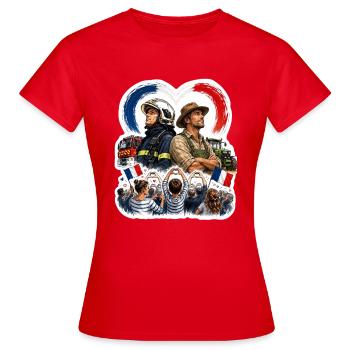 Patriotic Firefighter and Farmer Heroes - Women's T-Shirt - red - Front - AI Model Female 172 dark (172cm)