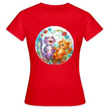 Laughing Cats - Women's T-Shirt - red - Front - AI Model Female 172 dark (172cm)