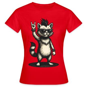 Rocker Katze Mit Irokesen Und Sonnenbrille - Frauen T-Shirt - Rot - Vorne - AI Model Female 172 dark (172cm)