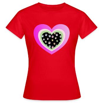 Pfoten mit Herz, Tierliebe - Frauen T-Shirt - Rot - Vorne - AI Model Female 172 dark (172cm)