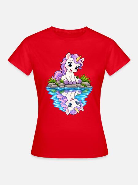 Pastellunicorn am See - Frauen T-Shirt - Rot
