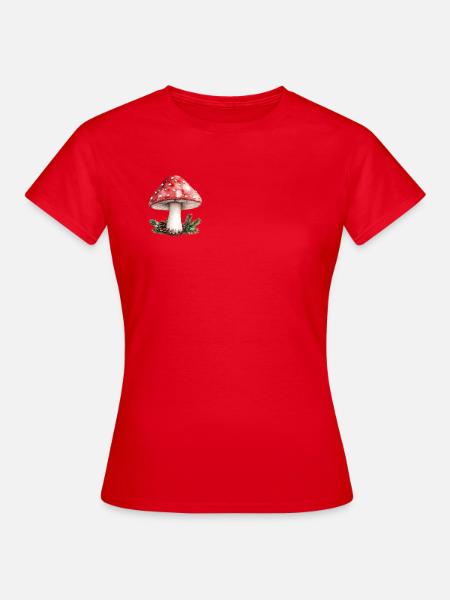 Roter Paddelpilz-Aquarell-Wald-Pilzzapfen - Frauen T-Shirt - Rot