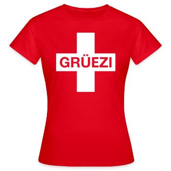 Grüezi (Schweiz / Schwizerdütsch / Schweizerfahne) - Frauen T-Shirt - Rot - Vorne - AI Model Female 172 dark (172cm)