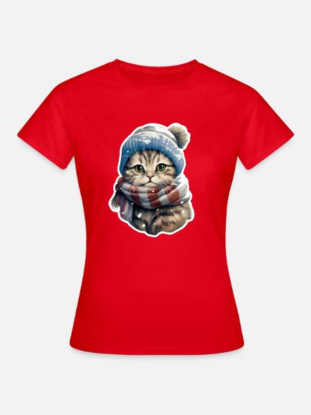 Katze im Winter - Frauen T-Shirt - Rot