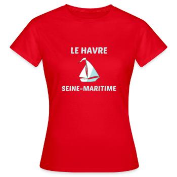 t shirt le havre bateau seine maritime normandie - T-shirt Femme - rouge - Devant - AI Model Female 172 dark (172cm)