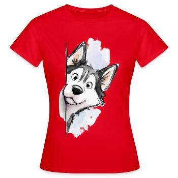 Coucou Husky 🐺🐾 Sibérien - T-shirt Femme - rouge - Devant - AI Model Female 172 dark (172cm)