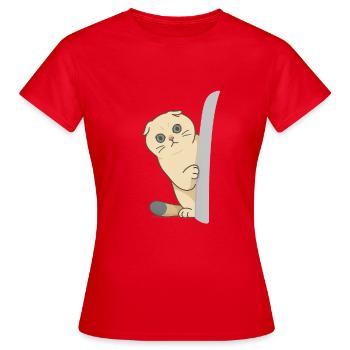 chat mignon attendant devant la porte - T-shirt Femme - rouge - Devant - AI Model Female 172 dark (172cm)
