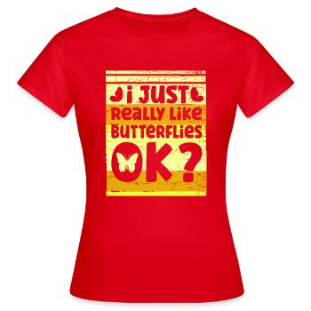 Schmetterling Spruch Falter - Frauen T-Shirt - Rot - Vorne - AI Model Female 172 dark (172cm)