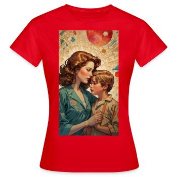 Mother Child - Retro 50s - Illustration - Women's T-Shirt - red - Front - AI Model Female 172 dark (172cm)