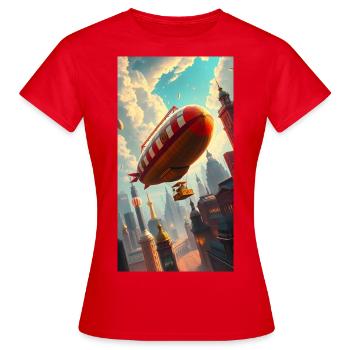 Cyberpunk City - Frauen T-Shirt - Rot - Vorne - AI Model Female 172 dark (172cm)