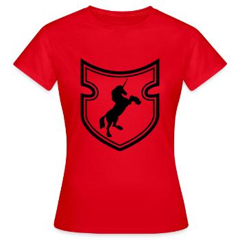 schild wappen design gluecklich stehend einhorn pf - Frauen T-Shirt - Rot - Vorne - AI Model Female 172 dark (172cm)