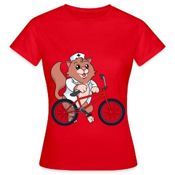Krankenschwester Katze Notruf BMX Einsatz Rad Arzt - Frauen T-Shirt - Rot - Vorne - AI Model Female 172 dark (172cm)