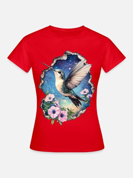 Kolibri mit Blüten - Frauen T-Shirt - Rot