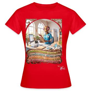 Heuschrecke JOGUE MFA Praxis in 4 Sprachen Pop Art - Frauen T-Shirt - Rot - Vorne - AI Model Female 172 dark (172cm)