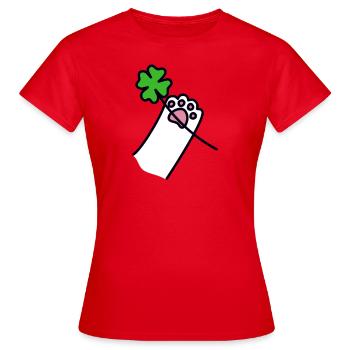 vierblättriges Kleeblatt Katzen Tatzen Geschenk - Frauen T-Shirt - Rot - Vorne - AI Model Female 172 dark (172cm)