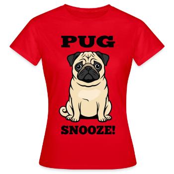 Pug Dog Mops Snooze Hundebegleiter - Frauen T-Shirt - Rot - Vorne - AI Model Female 172 dark (172cm)