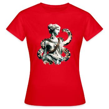 Aphrodite und Schlange mit Double Exposure Effekt - Frauen T-Shirt - Rot - Vorne - AI Model Female 172 dark (172cm)