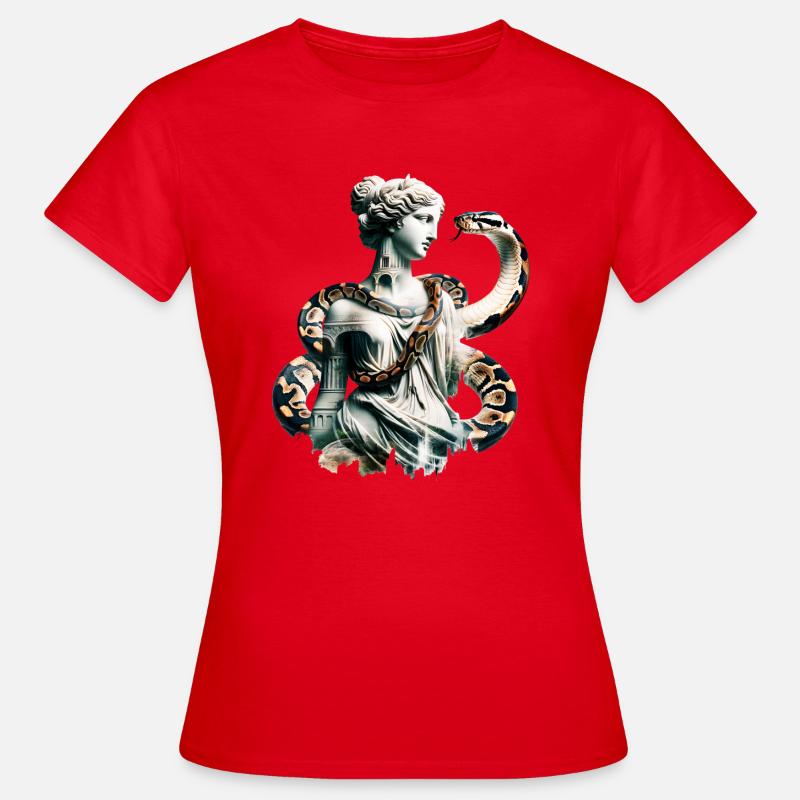 Aphrodite and Snake with Double Exposure Effect - Women's T-Shirt - red