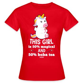 Unicorn Mädchen Phantasie Pferd - Frauen T-Shirt - Rot - Vorne - AI Model Female 172 dark (172cm)
