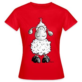 Mc Wolle Wollschaf Schaf - Frauen T-Shirt - Rot - Vorne - AI Model Female 172 dark (172cm)