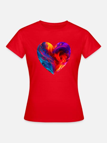 Buntes Herz mit Feuer - Frauen T-Shirt - Rot