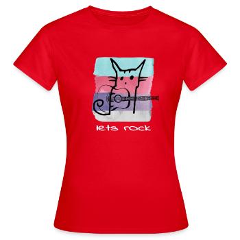 Rock and Roll Chat Lets Rock Cat Rock N Roll - T-shirt Femme - rouge - Devant - AI Model Female 172 dark (172cm)