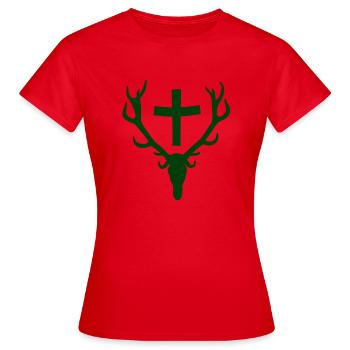 St. Hubertus Hirsch Logo - Stag Hunter Patron - Frauen T-Shirt - Rot - Vorne - AI Model Female 172 dark (172cm)
