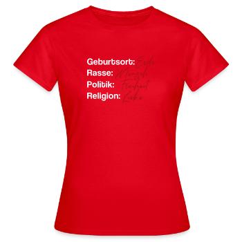 Lieu de naissance terre race humaine - T-shirt Femme - rouge - Devant - AI Model Female 172 dark (172cm)